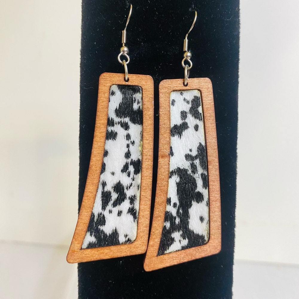 Cow Print Wooden Earrings